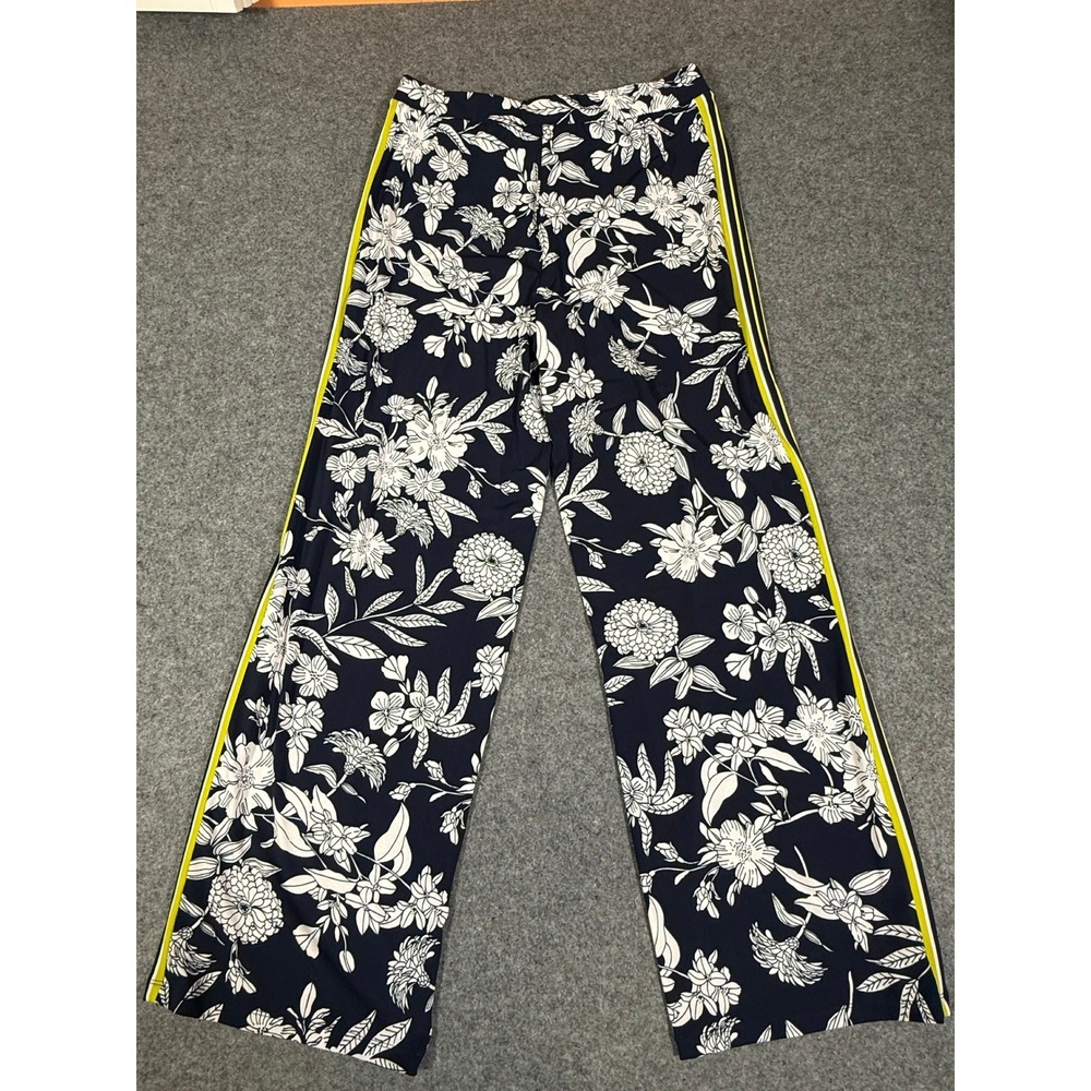 Susan Graver Womens Navy Floral Wide Leg Pants Side Stripe Stretch Size Small - Picture 9 of 11